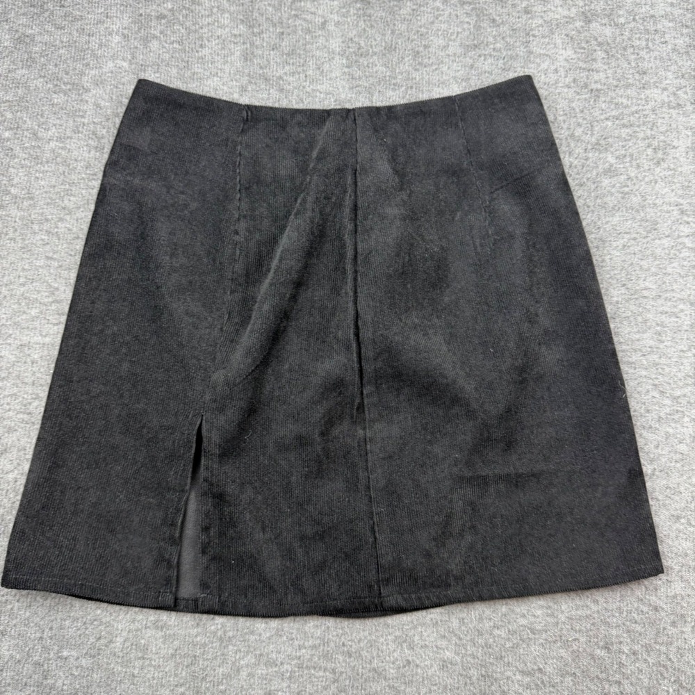 Shein Corduroy Mini Skirt Womens XS Black High Waisted Front Slit